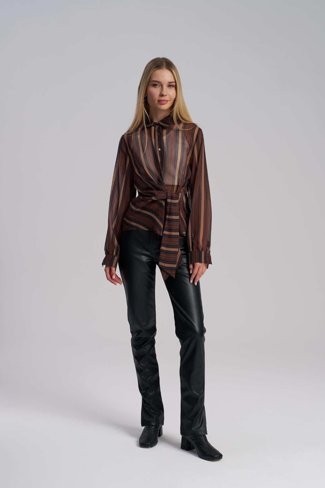 Sheer striped silk blouse women