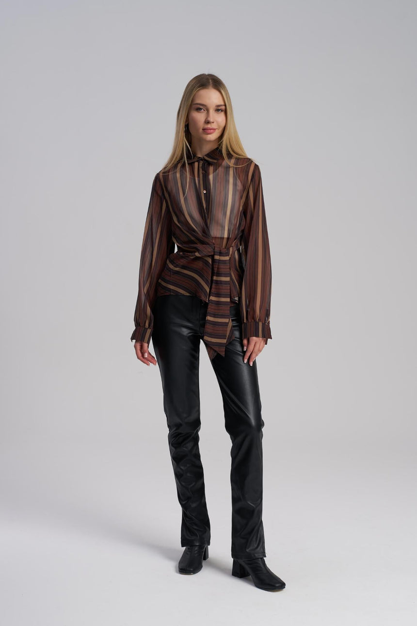 Sheer striped silk blouse women