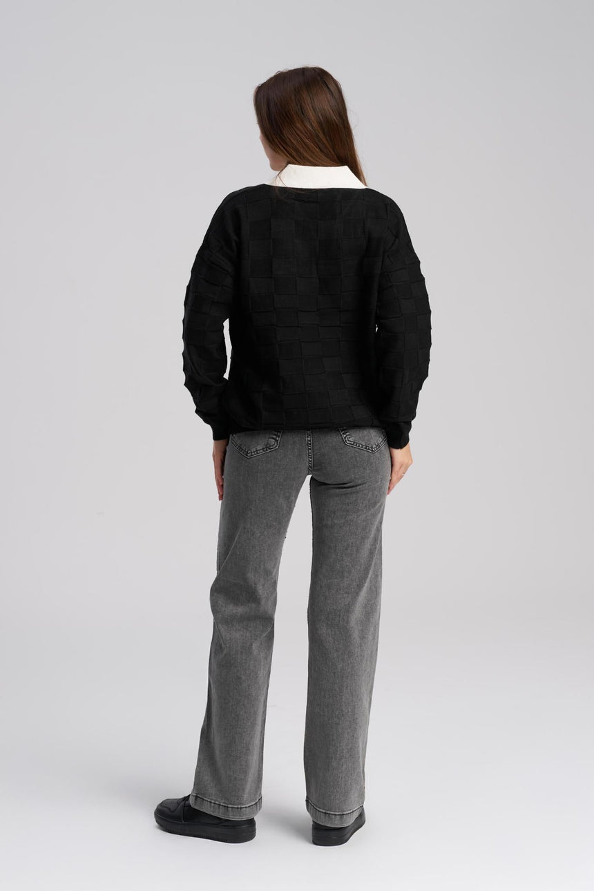 Black grid texture sweater women
