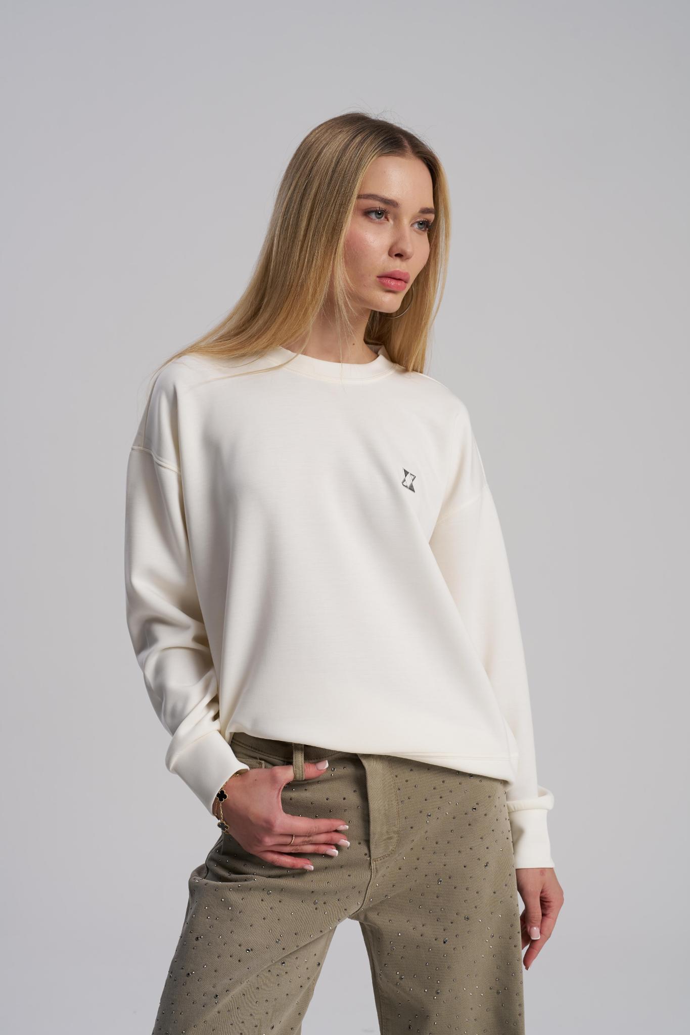 White minimal scuba fabric sweater for women