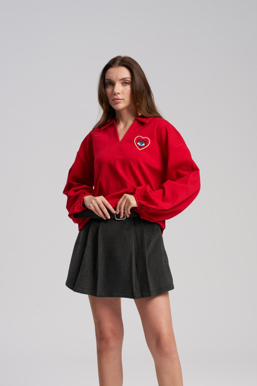 Red oversized puff sleeve sweatshirt for women – MTStyle