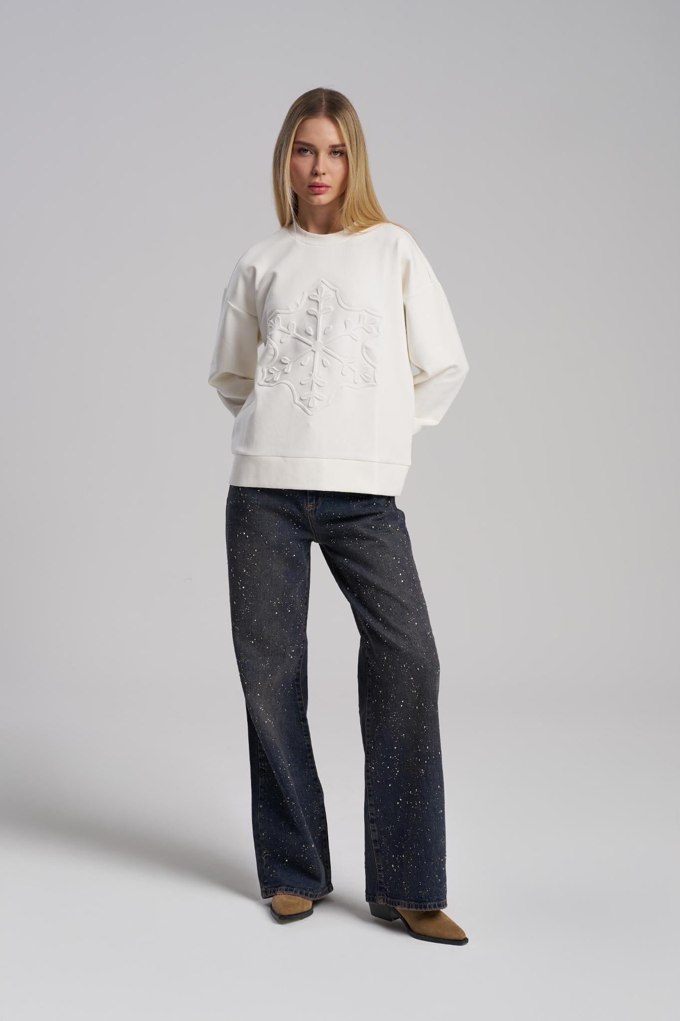 Soft stretch scuba fabric sweatshirt relaxed fit