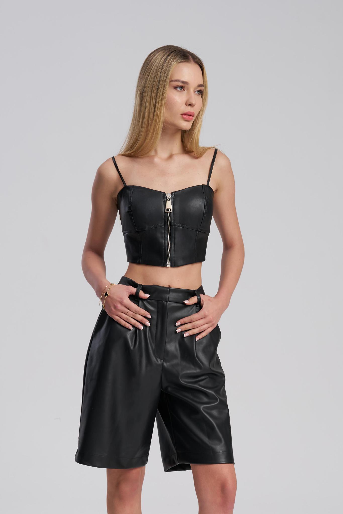 black leather crop top with deatails