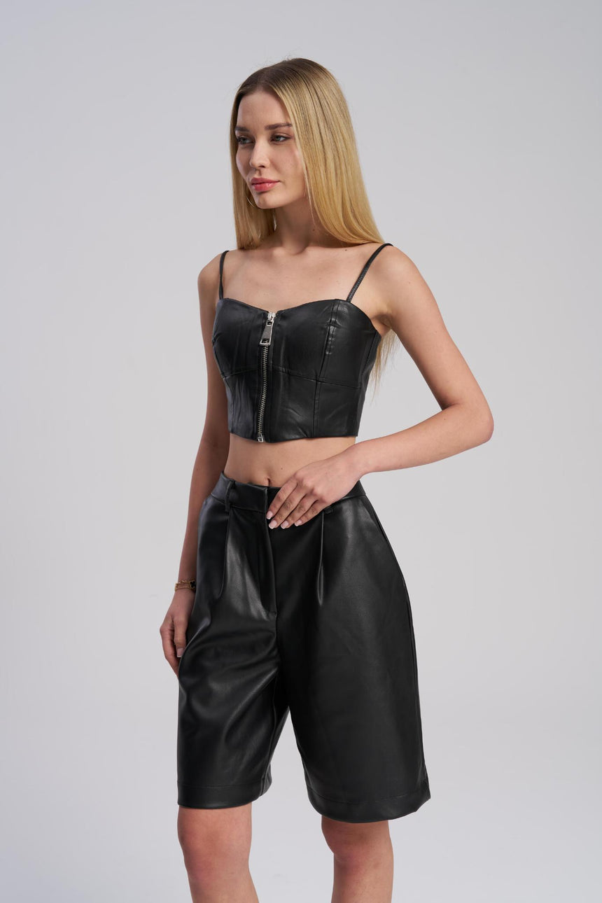 black leather crop top