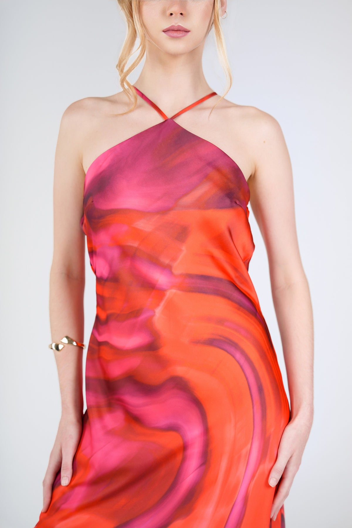 Opal Swirl Maxi Dress, Orange Pink Swirl, front detail