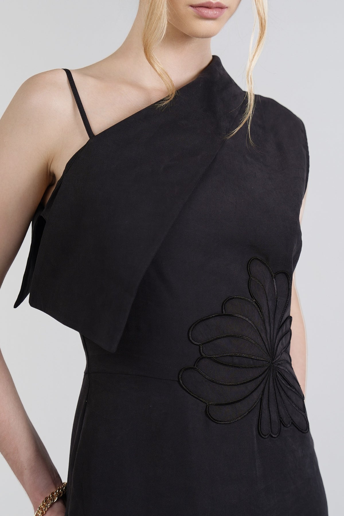 Solaris Column Dress, Black, front detail