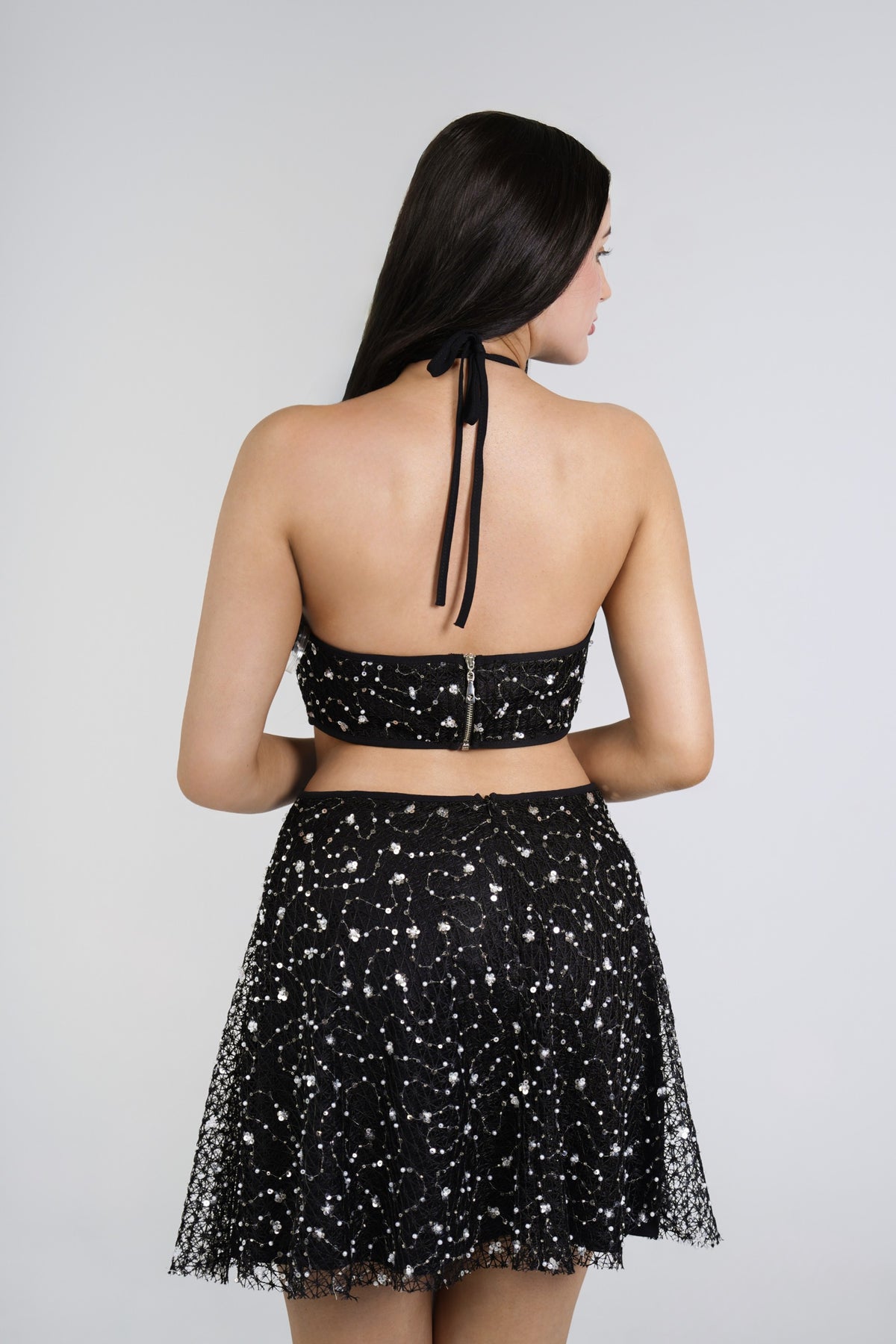 Stella Sequin Mini Dress, Black, back view
