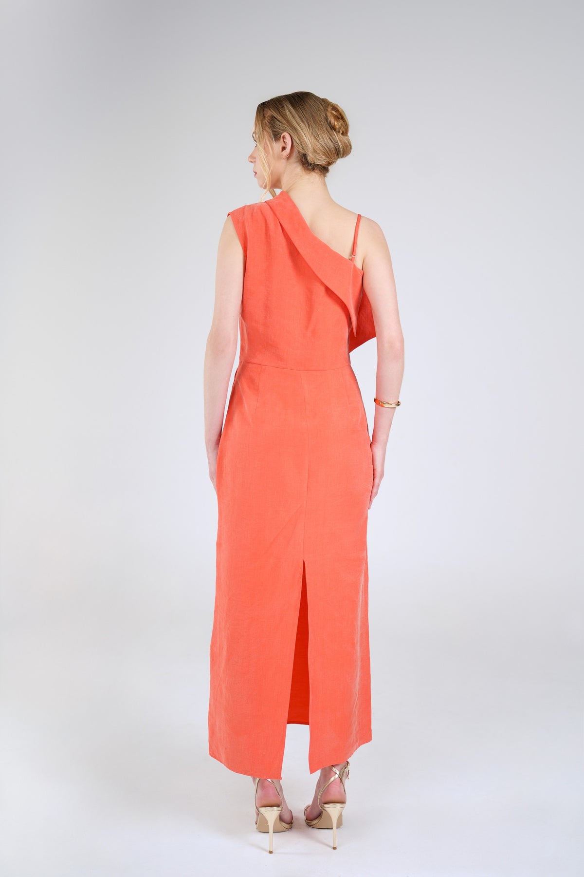 Solaris Column Dress, Coral, back view