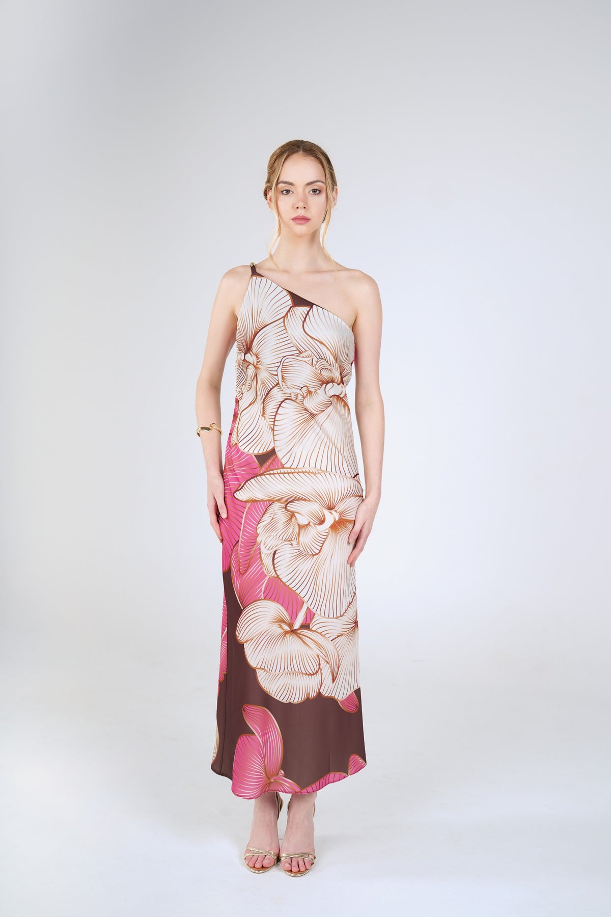 Petra Orchid Maxi Dress, Brown Pink Orchid, front view