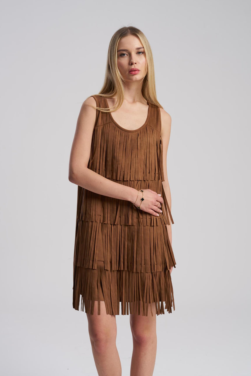 Stretch suede sleeveless mini dress