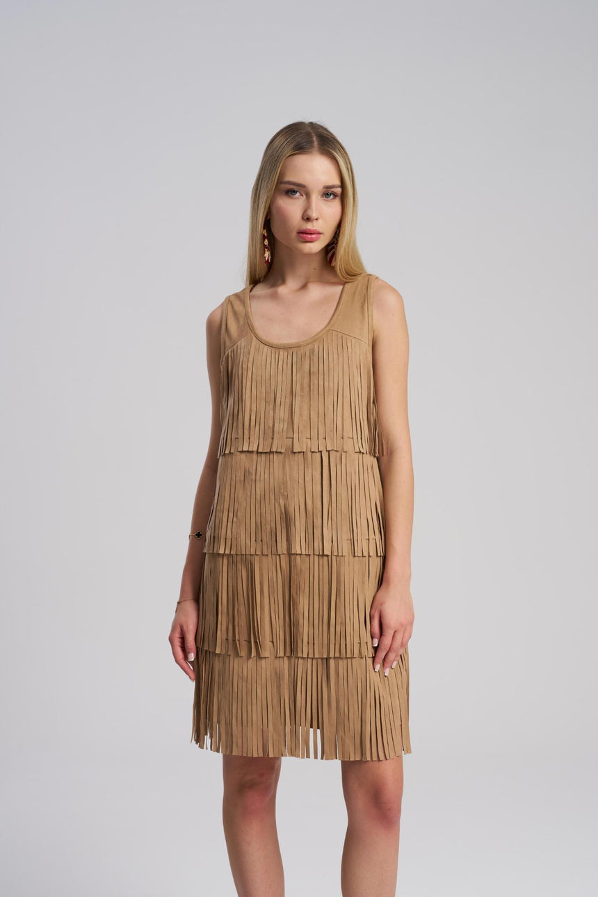 Layered fringe suede dress boho look