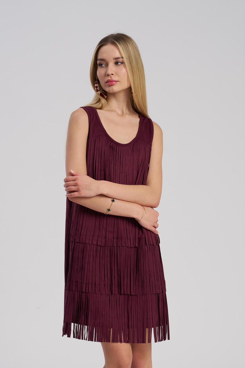 Layered fringe suede dress boho look