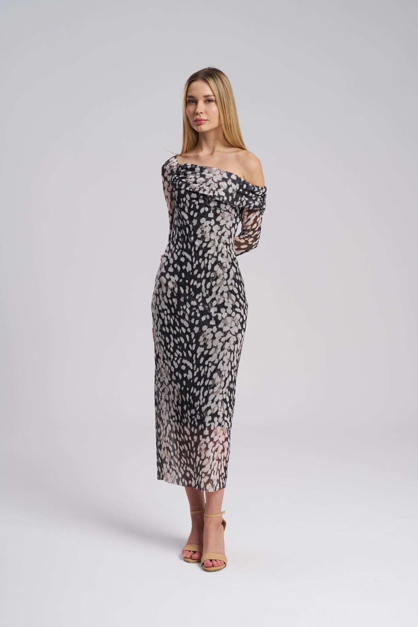 Stretch chiffon bodycon midi dress for women