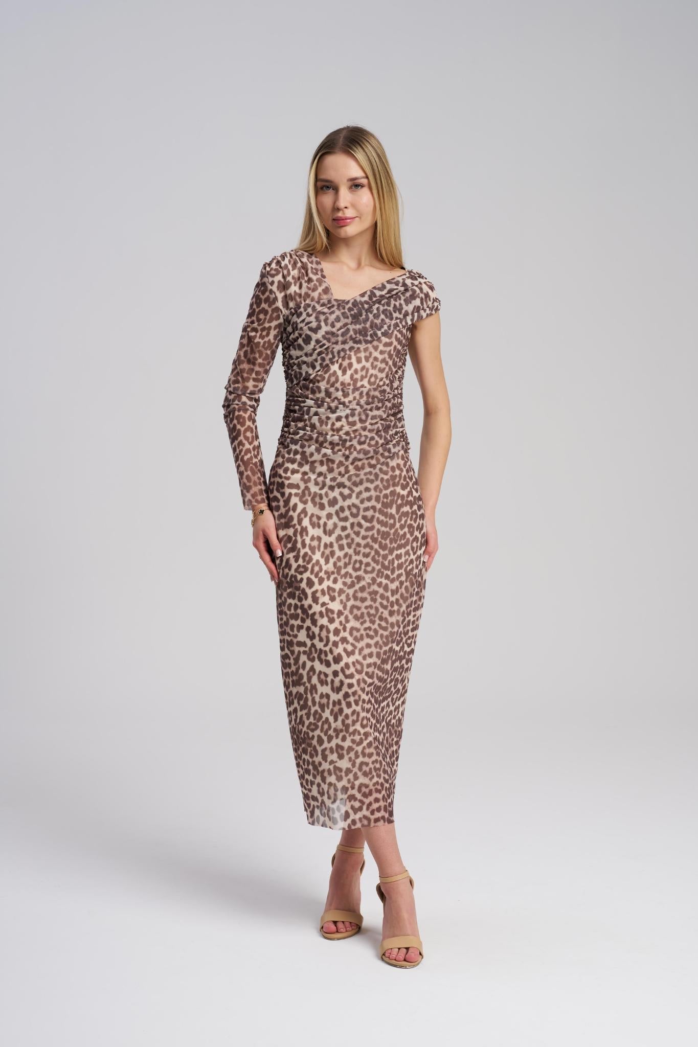 Brown leopard asymmetric sleeveless chiffon dress – MTStyle