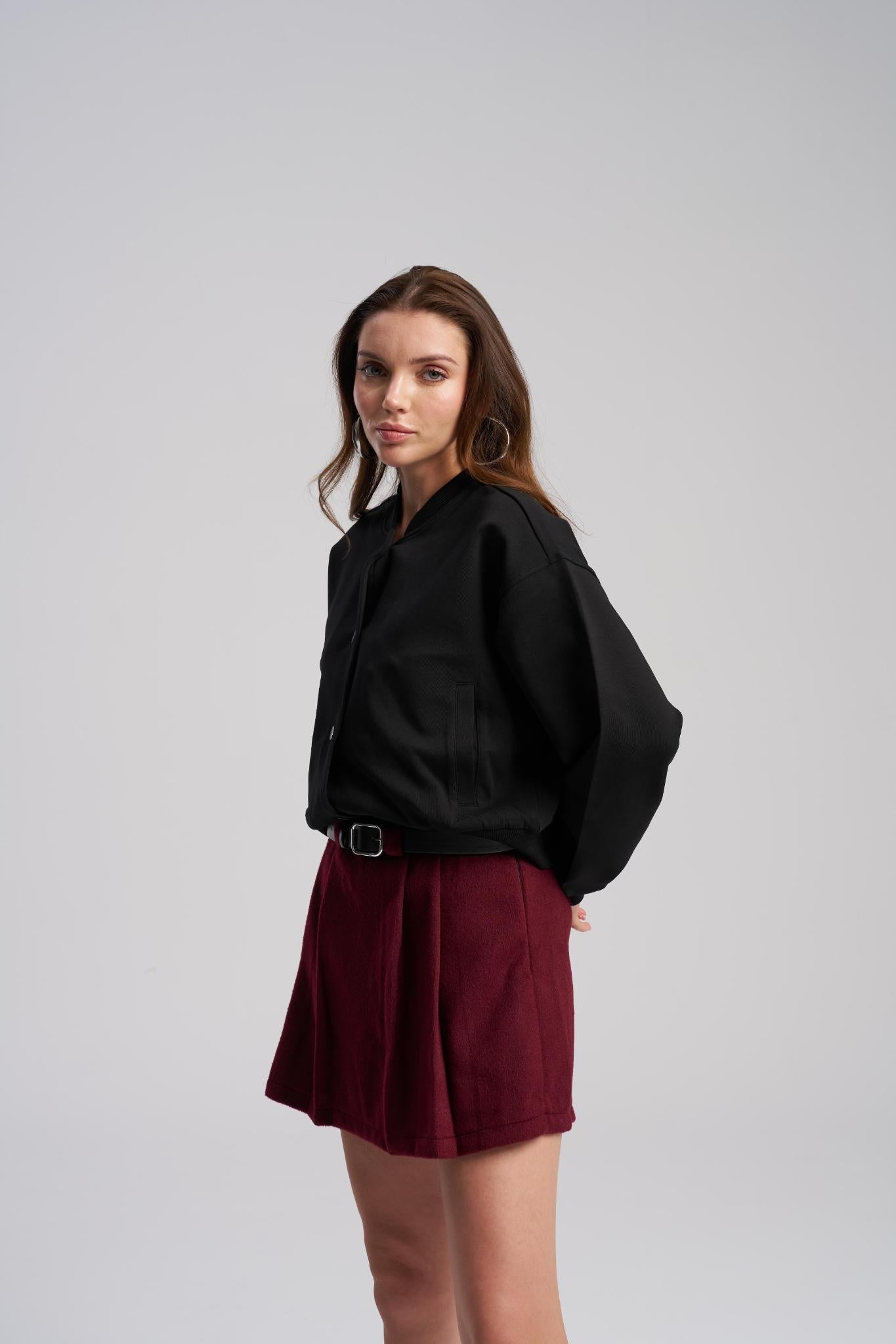 black soft stretch bomber jacket for women – MTStyle