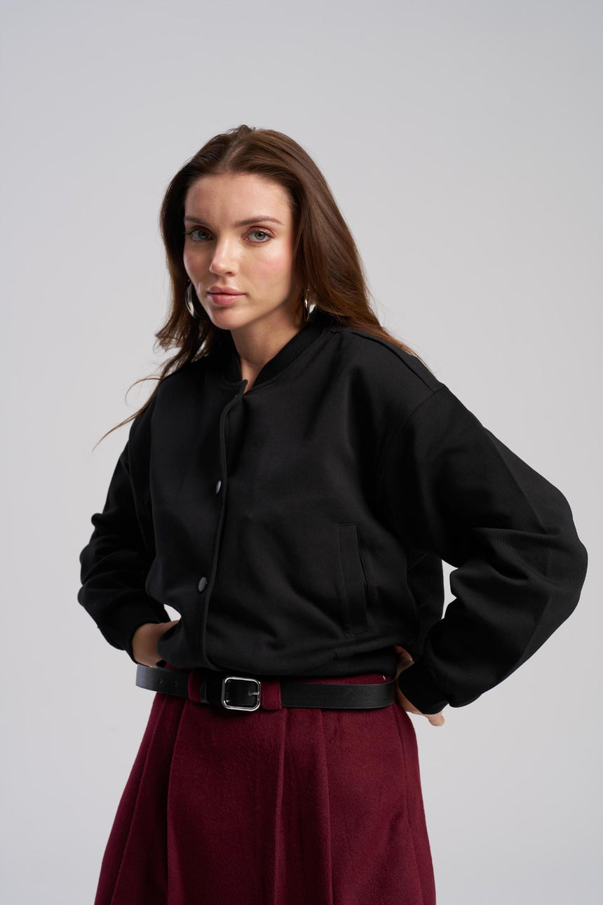 black soft stretch bomber jacket for women – MTStyle
