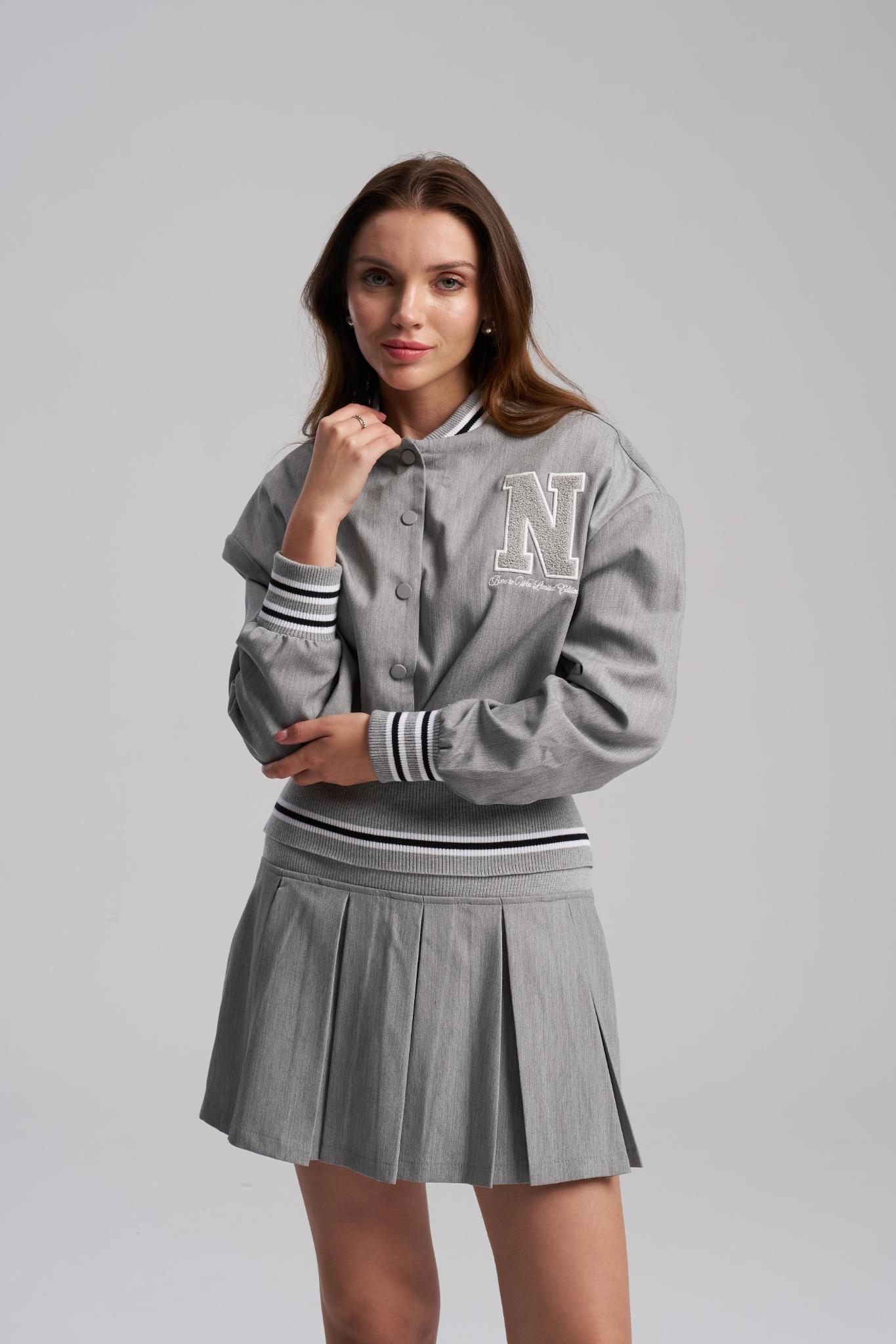 Grey oversized jacket and pleated skirt set for women by MTStyle