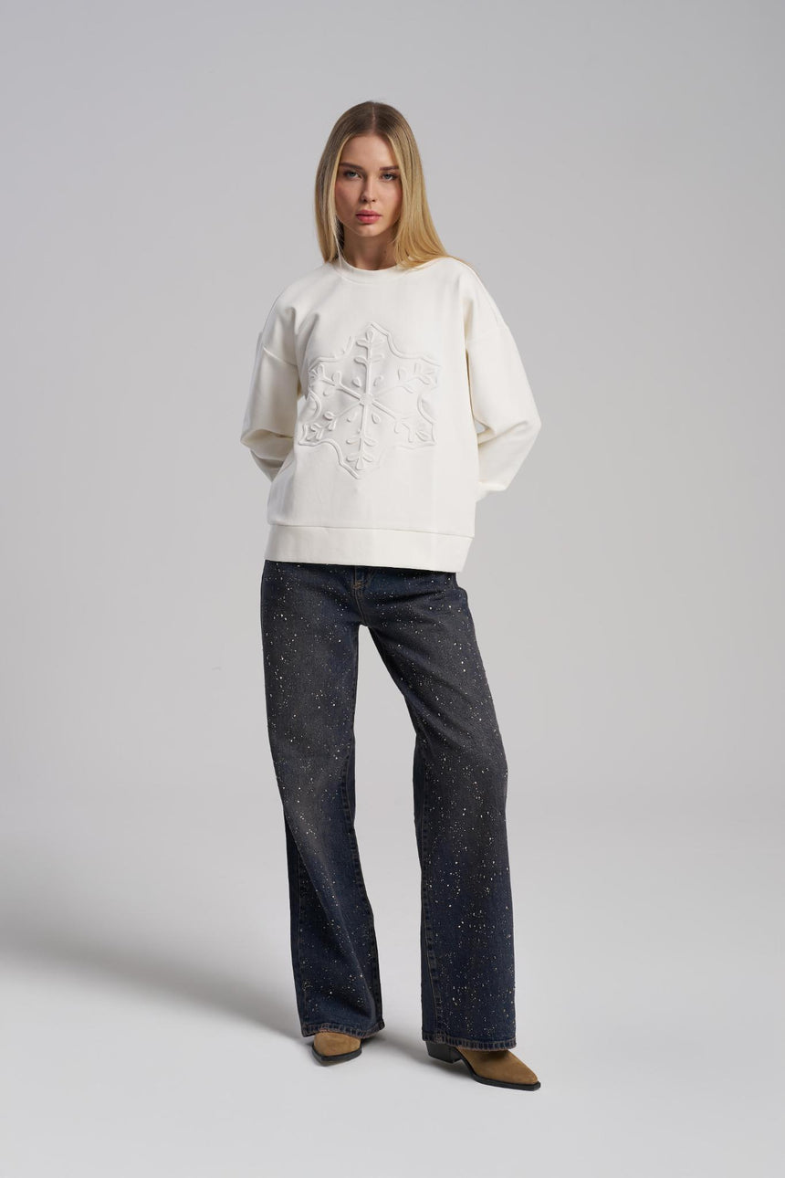 High Waist Wide Leg Jeans with Diamond Detail – Women’s Premium Denim