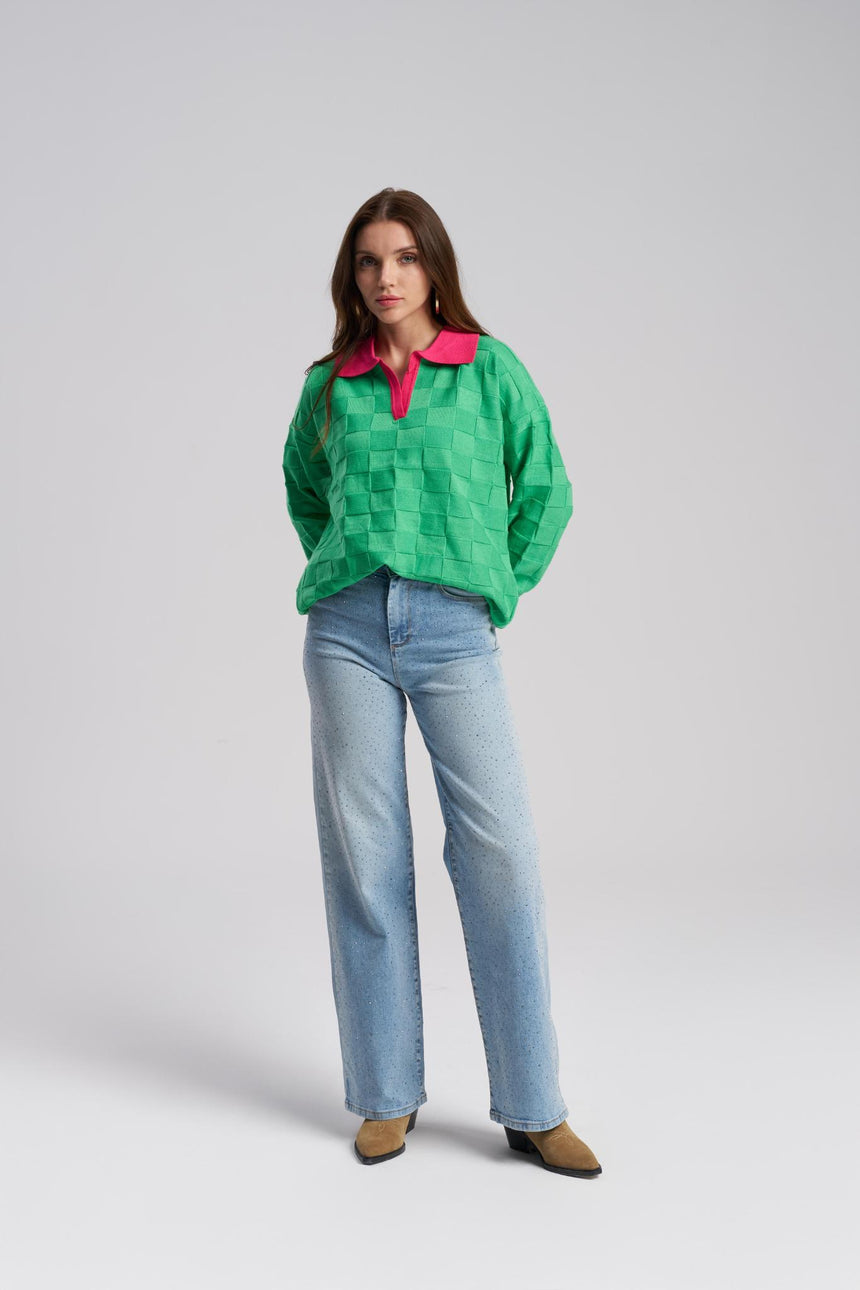 High Waist Wide Leg Jeans with Diamond Detail – Women’s Premium Denim