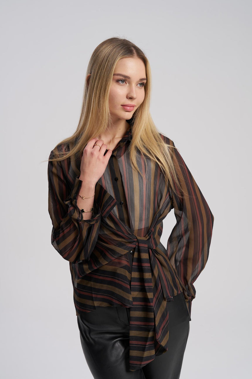 Sheer striped silk blouse women