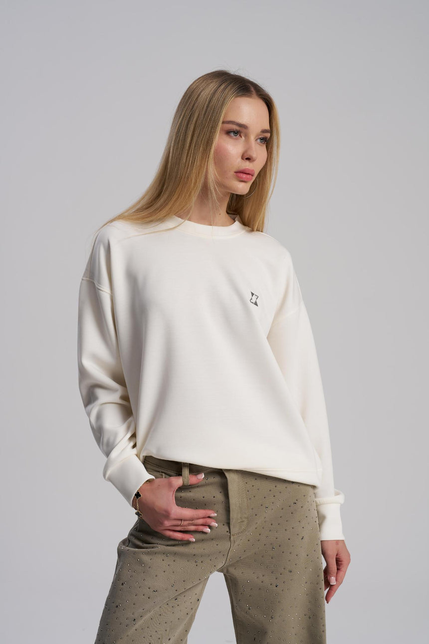 White minimal scuba fabric sweater for women