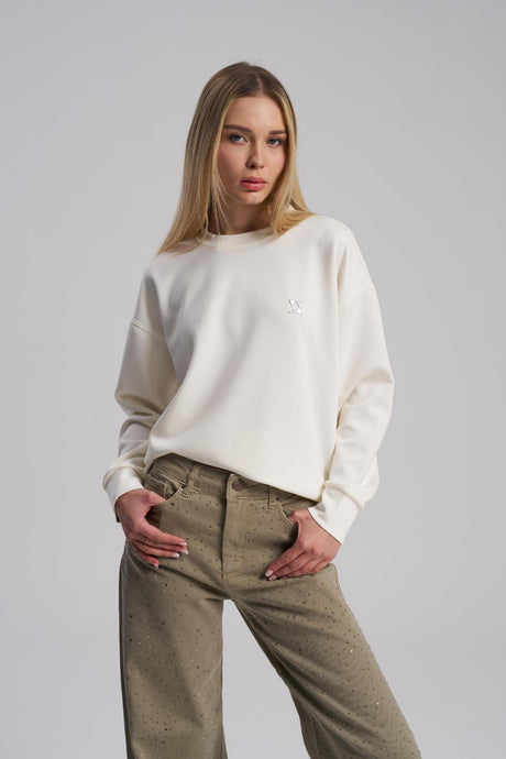 White minimal scuba fabric sweater for women