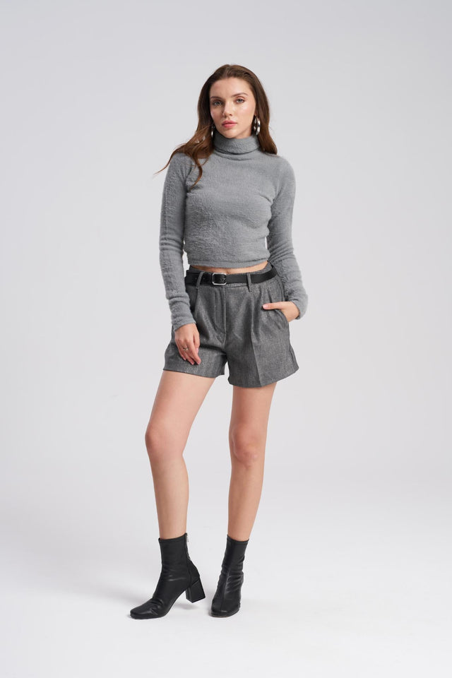Grey fitted turtleneck top for women – MTStyle
