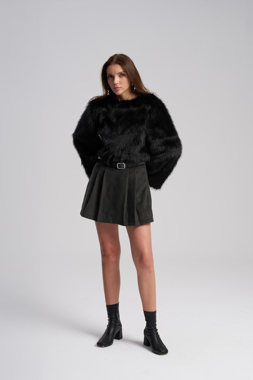 Black faux fur sweater flared sleeves – MTStyle