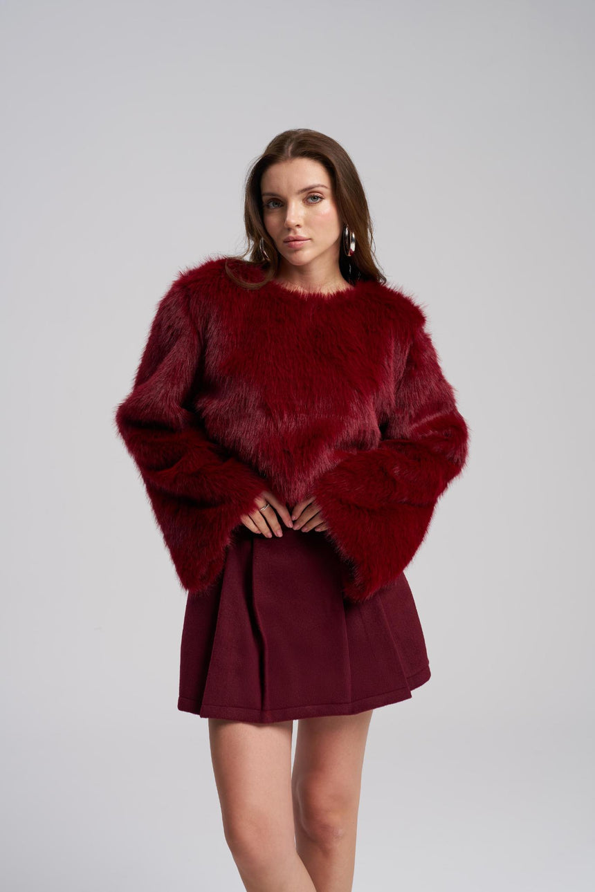 Black faux fur sweater flared sleeves – MTStyle