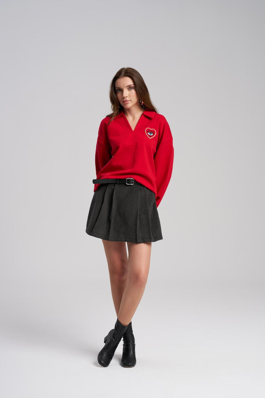 Red oversized puff sleeve sweatshirt for women – MTStyle