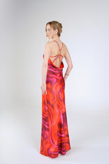Opal Swirl Maxi Dress, Orange Pink Swirl, side back view