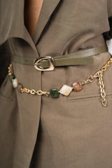 Remy Belted Blazer Dress, Olive, close-up belt detail