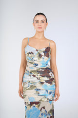 Marigold Floral Maxi Dress, Blue Floral, front detail