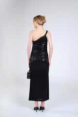 Nadia Metallic Maxi Dress, Black Metallic, back view