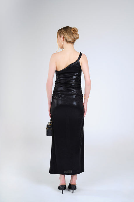 Nadia Metallic Maxi Dress, Black Metallic, back view