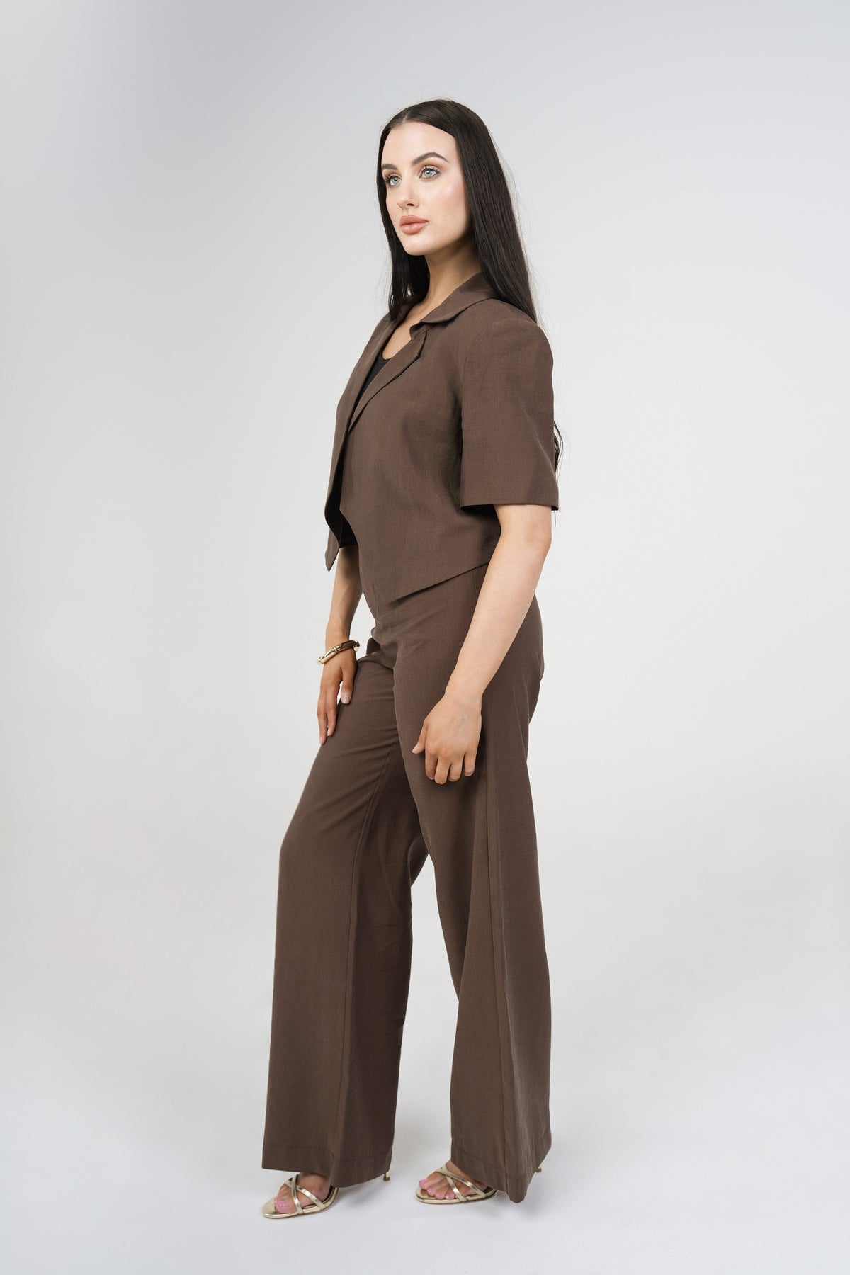 Quinn Tailored Trouser Set, Brown, side view