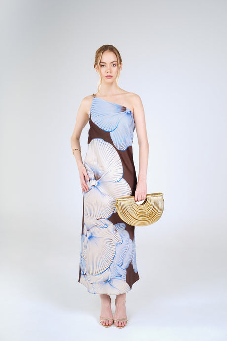 Petra Orchid Maxi Dress, Brown Blue Orchid, front view