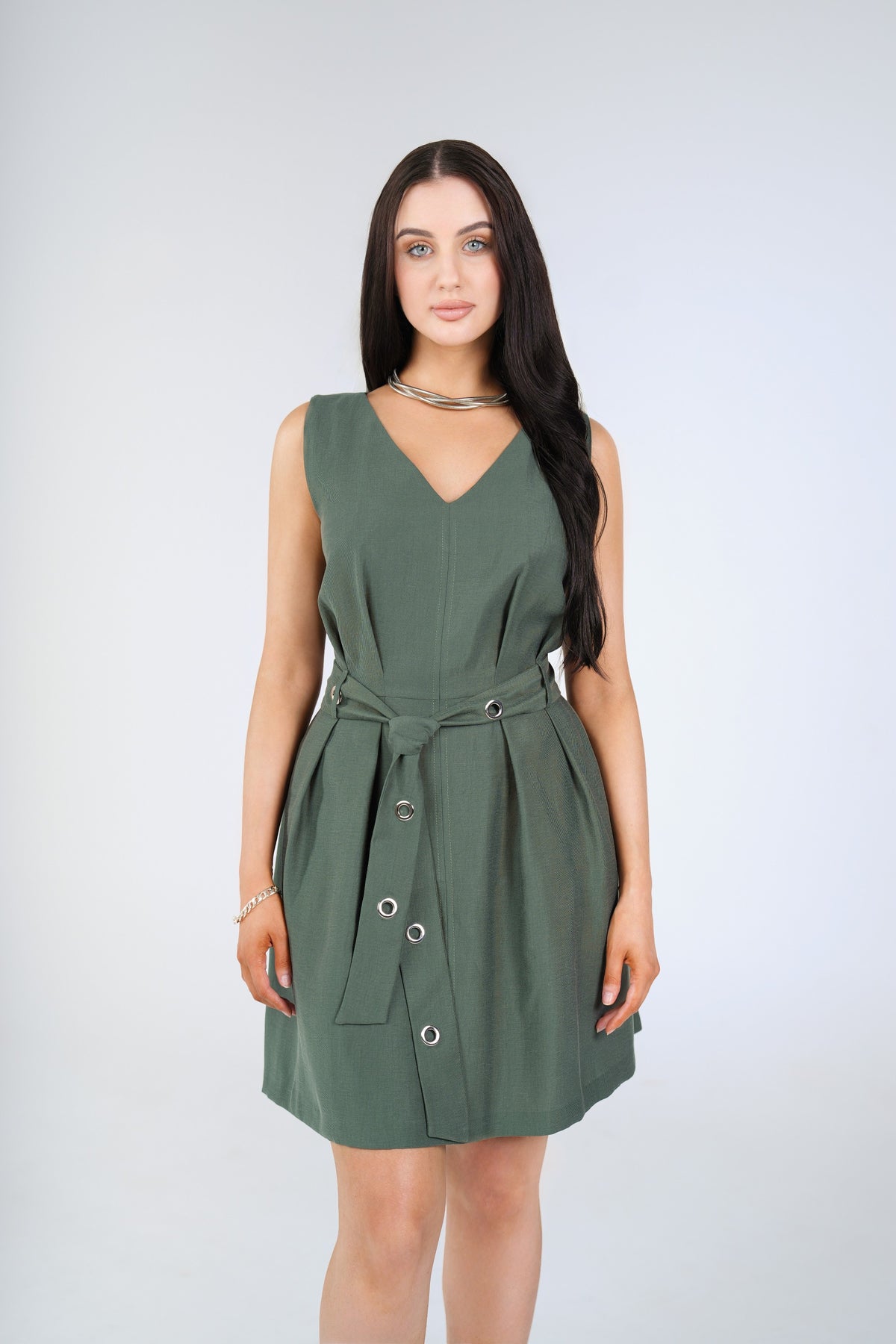 Piper Grommet Mini Dress, Sage Green, back view