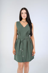 Piper Grommet Mini Dress, Sage Green, back view