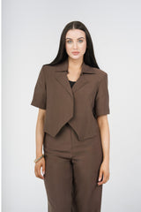 Quinn Tailored Trouser Set, Brown, front detail