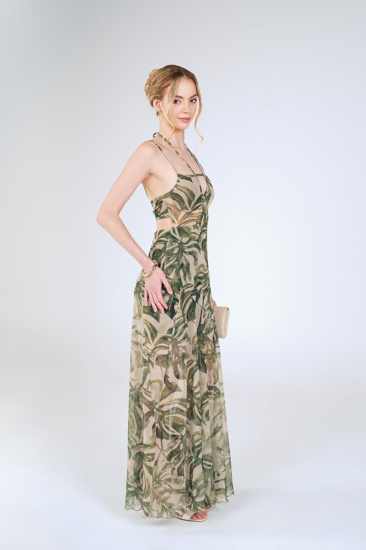 Fern Cutout Maxi Dress, Green Palm, side view