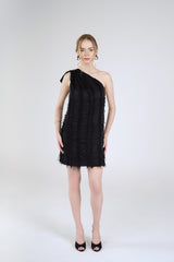 Freya Fringe Mini Dress, Black, front view