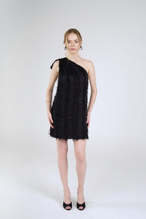 Freya Fringe Mini Dress, Black, front view