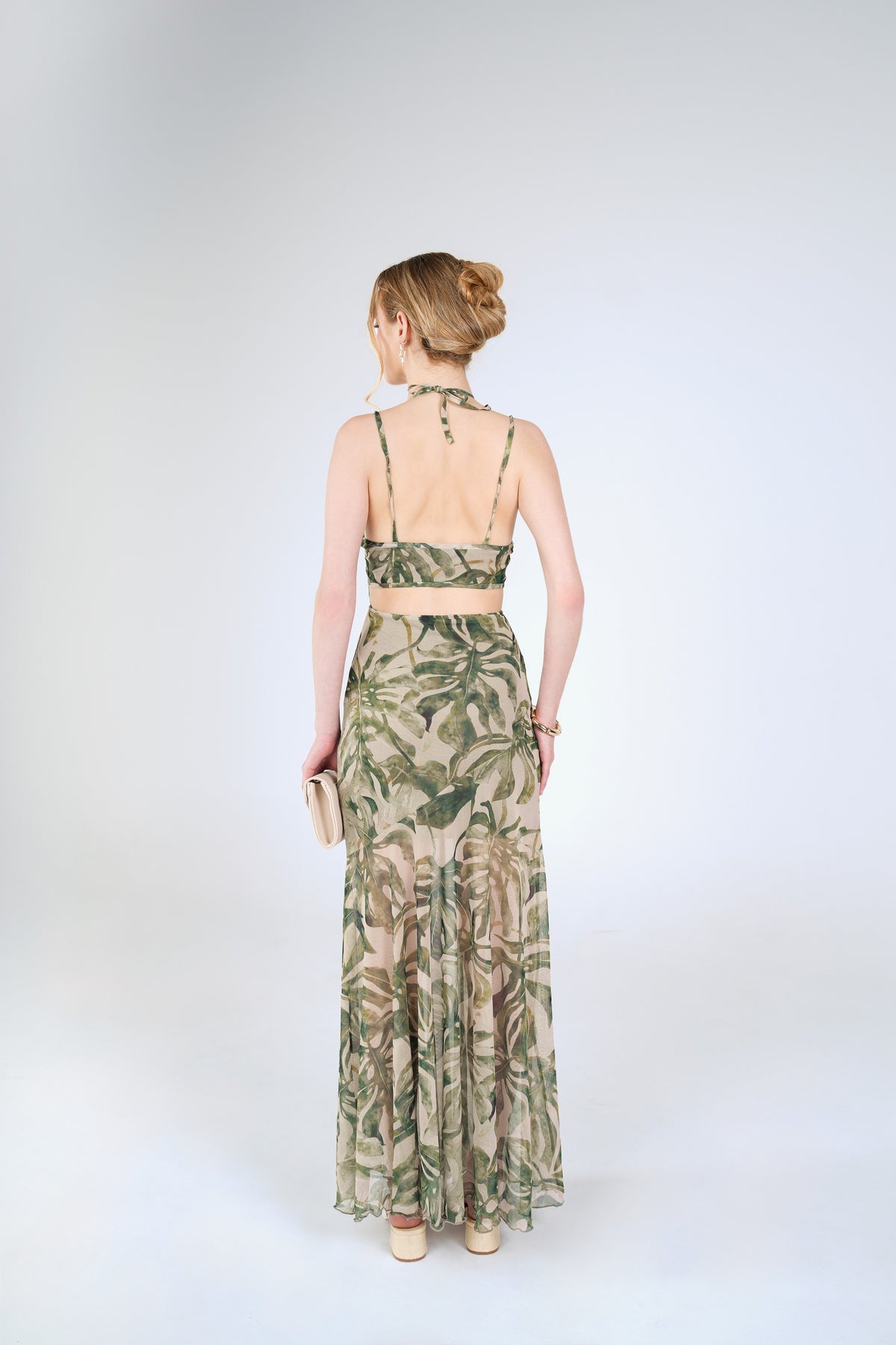 Fern Cutout Maxi Dress, Green Palm, back view