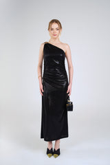 Nadia Metallic Maxi Dress, Black Metallic, front view