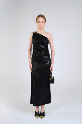 Nadia Metallic Maxi Dress, Black Metallic, front view
