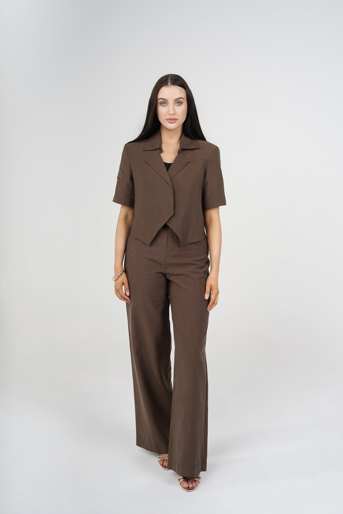 Quinn Tailored Trouser Set, Brown, front view