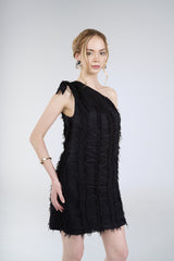 Freya Fringe Mini Dress, Black, side view