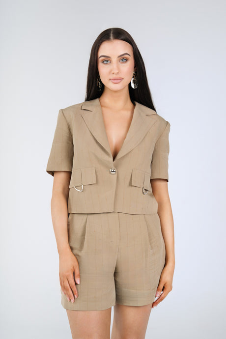 Tessa Blazer Short Set, Khaki, side view