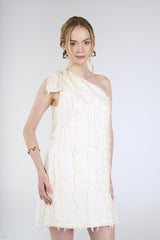 Freya Fringe Mini Dress, Cream, front detail